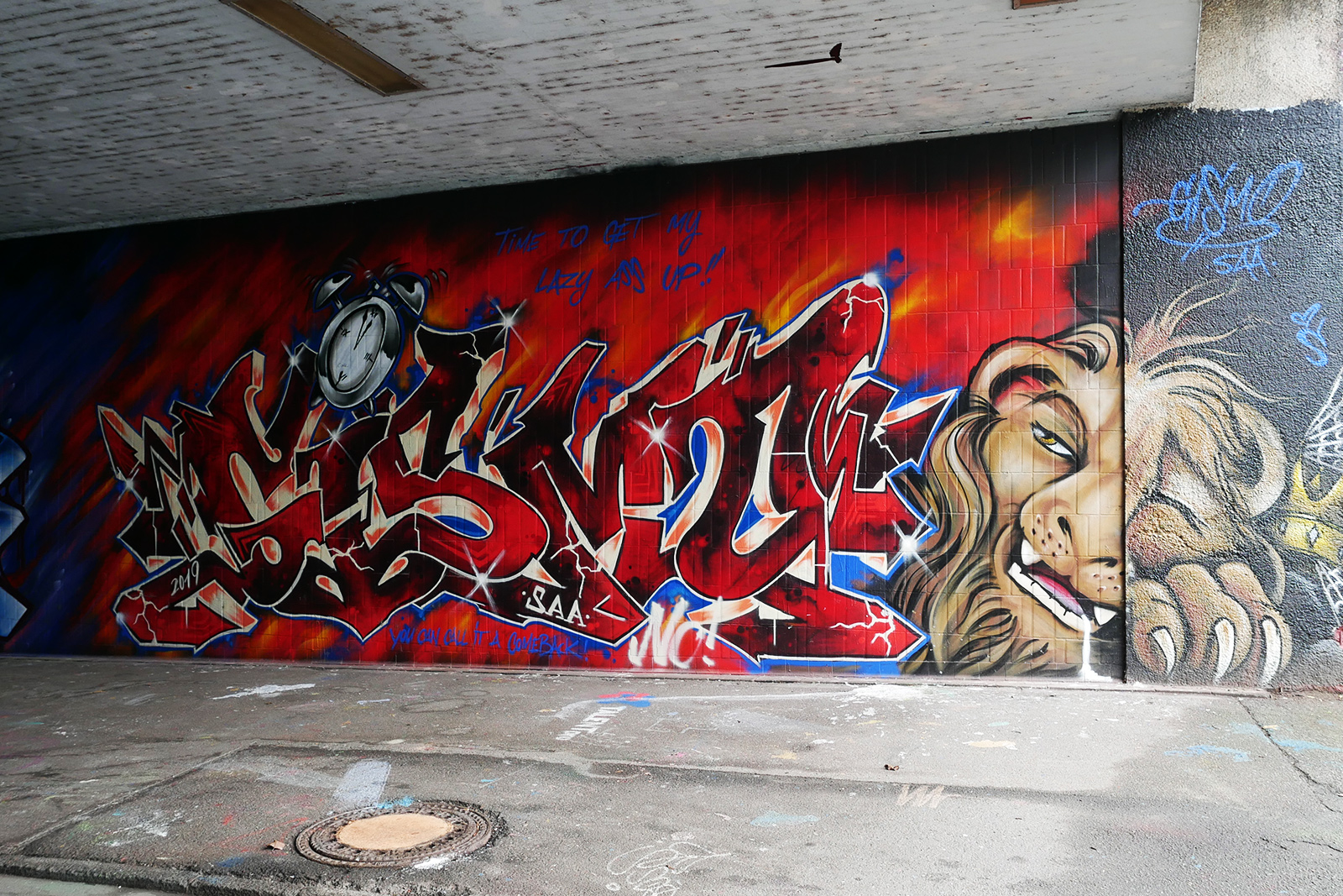 Farbenstarkes Graffiti-Wandbild mit Löwenmotiv – Streetart in Mannheim